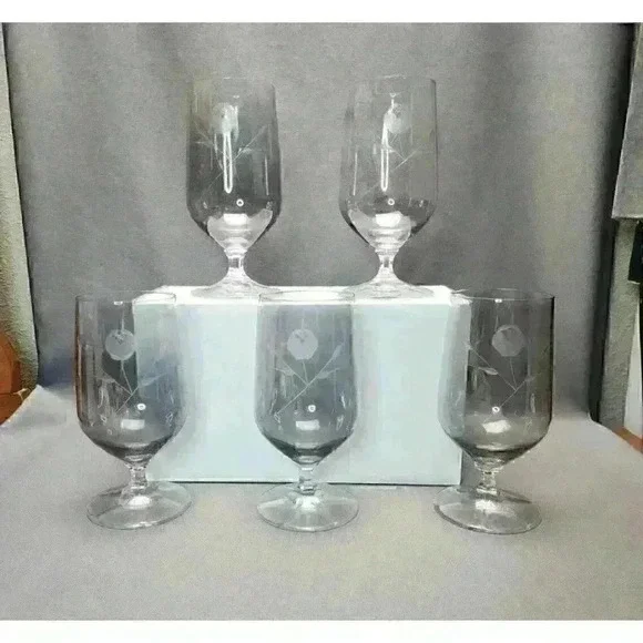 Schott Zweisel Nekar Smoke Etched Rose Crystal Iced Tea Water Glasses (Set of 5) - Picture 1 of 5